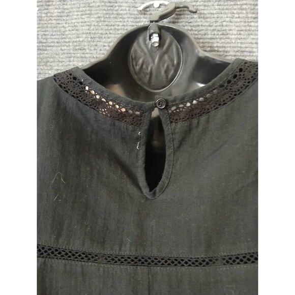 Rebellion Again Dress A-Line Size L Black Cotton Blend Embroidered Flowers Boho - Picture 7 of 9